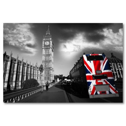 Αφίσα (μαύρο, λευκό, άσπρο, λεωφορείο, Λονδίνο, Big Ben)